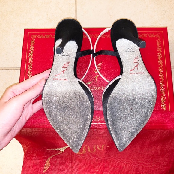 Rene Caovilla Black Silver Spark Pointed Toe Pumps - Picture 6 of 8